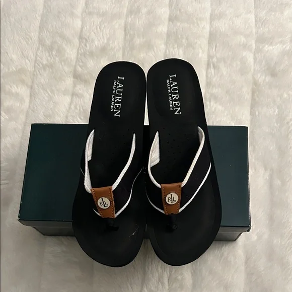 Lauren Ralph Lauren Black and White Flip-Flop Sandals - Picture 2 of 4